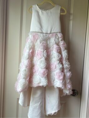 Rare Editions White and Light Pink Floral Rosette Formal Dress / Size 5 / EUC